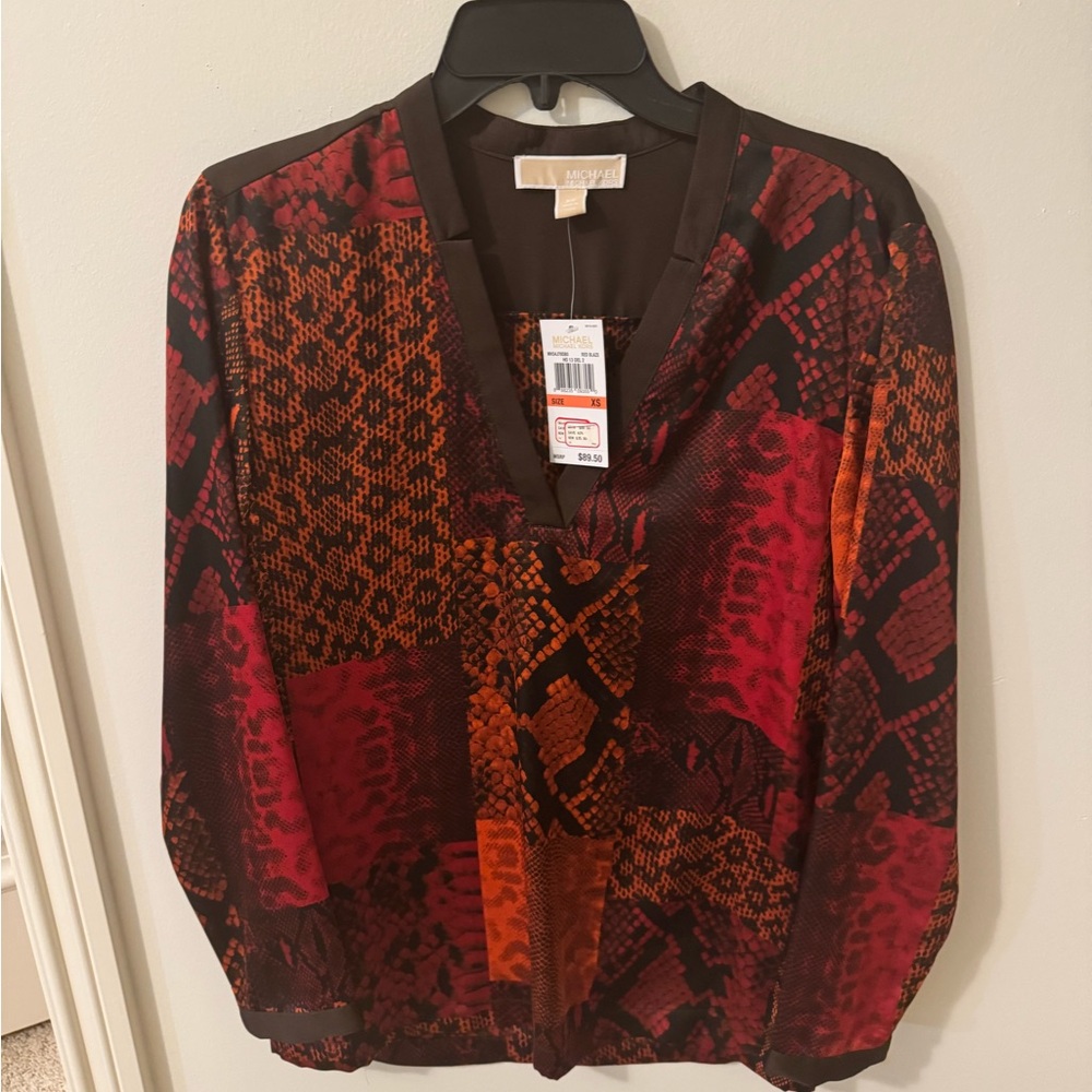 Michael Kors Red and Orange Snake Print Blouse size extra small with tags